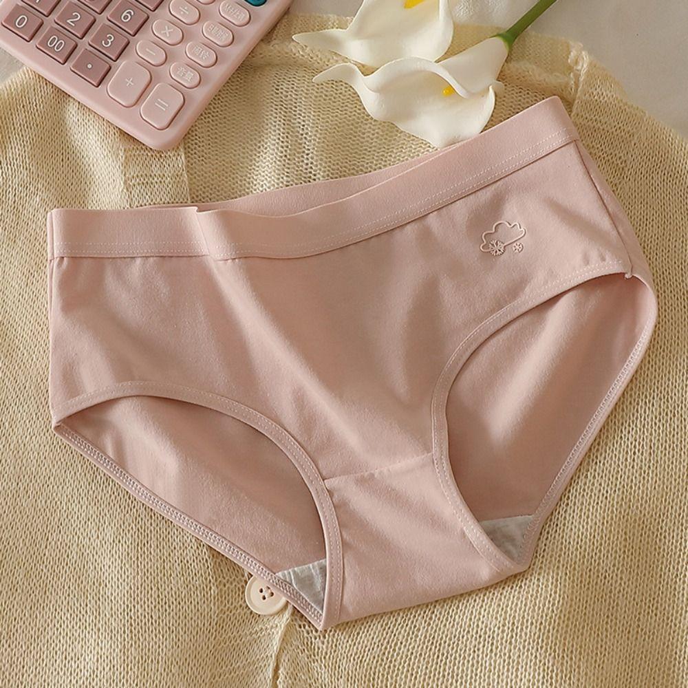 5Pcs Mid Waist Solid Color Panties Cotton Crotch Underwear for Women Fashion Seamless Briefs  Girl