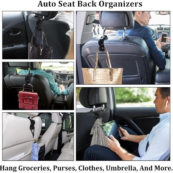 2 Pack Car Hooks,  New Bling Rhinestones Crystal Hooks Car Decorations Auto Seat Back Organizers Strong and Durable Backseat Hanger Storage Universal