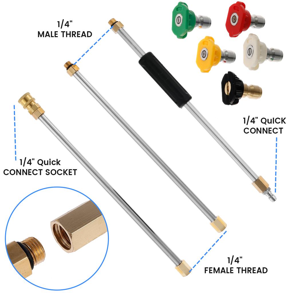 High Pressure Washer Extension with 0-60° Nozzles 1/4 Inch Quick Connect Washer Lance Water Gun for Cleaning Garden Car