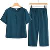 Mamas chinesisches Sommeroutfit: Kurzarm-Oberteil und Hose Set für Frauen mittleren Alters und ältere Frauen
