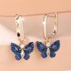 Female Luxury Blue Zircon Small Stone Cute Butterfly Hoop Earrings For Women Vintage  Gold Color Wedding Jewelry