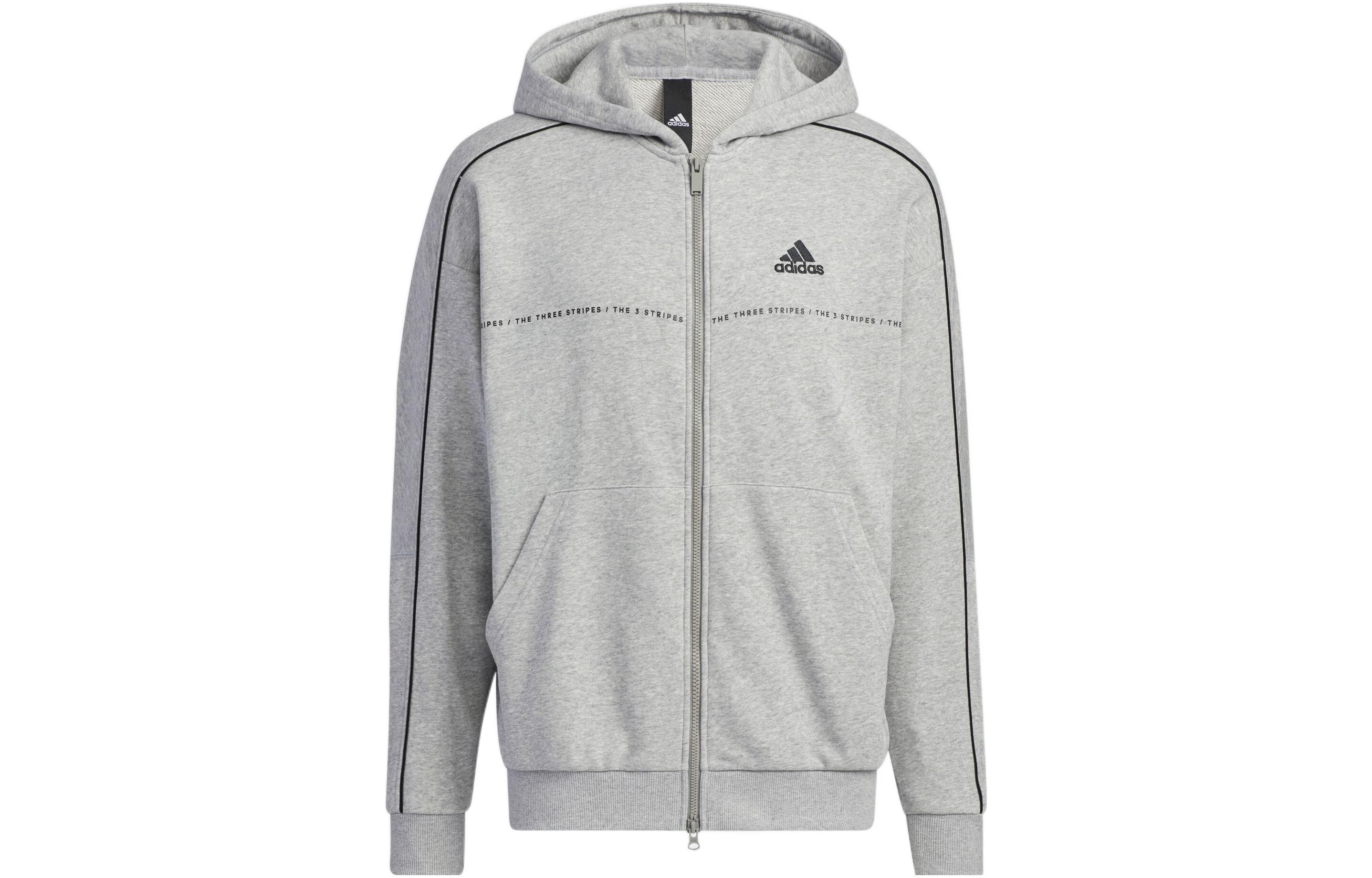 Adidas Sweatshirts Unisex Gray Hooded Moderate Cardigan IA9437 XXL