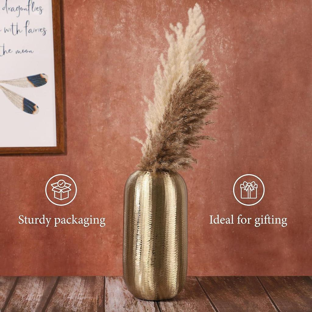 Flower Vase for Living Room Gold Metal Flower Pot for Living Room Decor | Antique Minimal Centerpiece