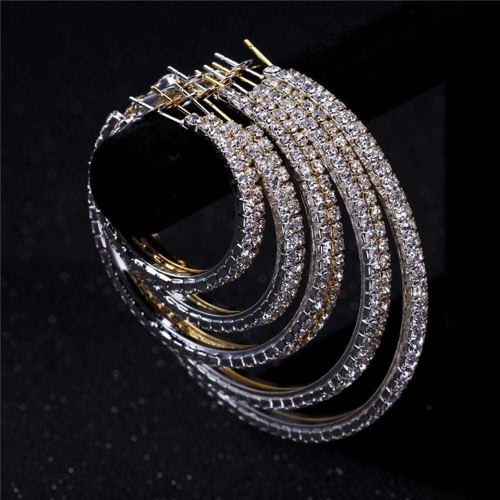 Fashion Silver Gold Big Rhinestone Ear Stud Drop Earrings Crystal Hoop Earrings Dangle Jewelry