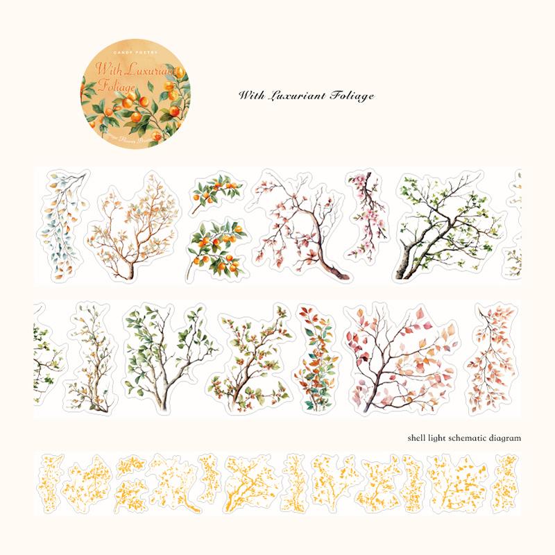 200cm/roll Tape Hill Country Flowering Branch Series PET Die-cut Tape Creative DIY Hand Account Scrapbook Decorative Tape