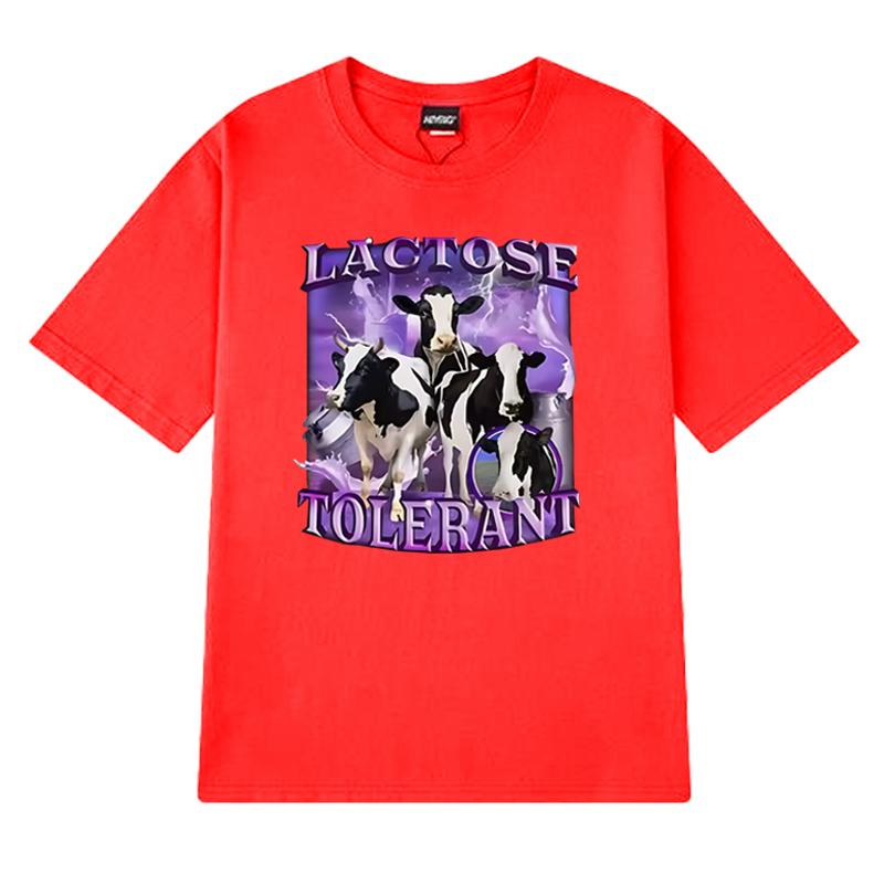 High Quality Lactose Tolerant Funny Meme Graphic Black Short Sleeve T Shirts Unisex Harajuku T-shirt Men Women 100% Cotton Tops
