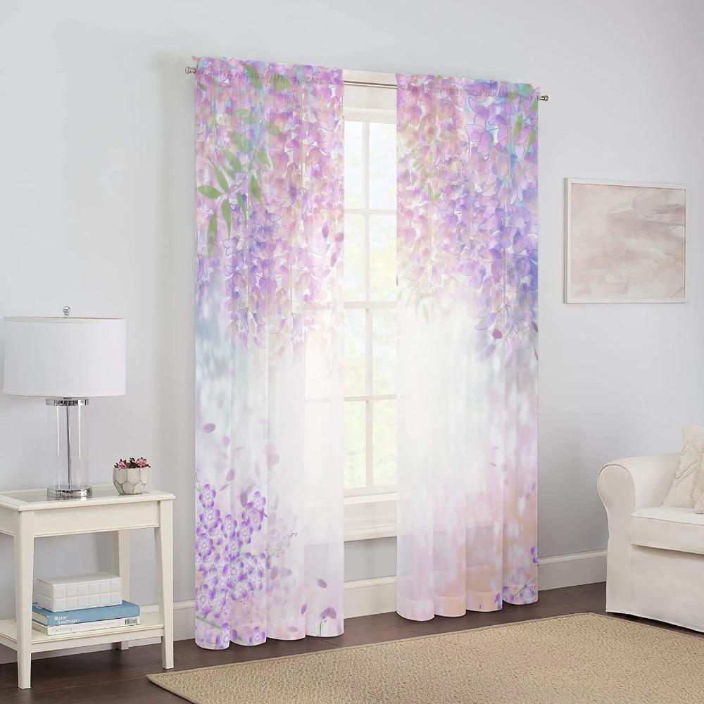 Watercolor Floral Sheer Curtain For Living Room Dining Room Bedroom Drape Kitchen Window Transparent Chiffon Curtain