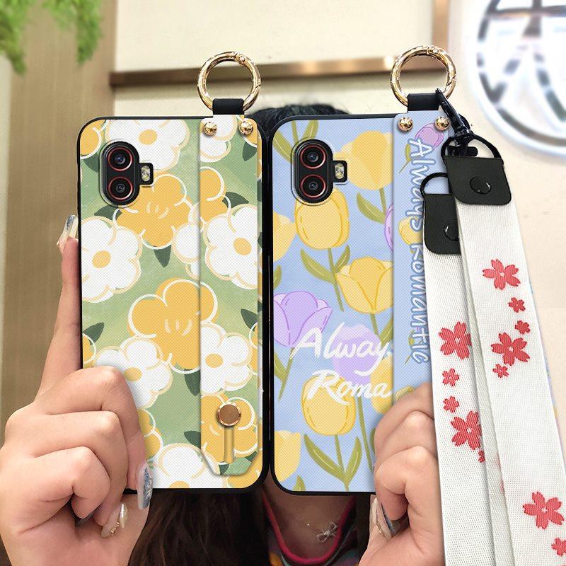 Lanyard Kickstand Phone Case For Samsung Galaxy Xcover6 Pro/SM-G736U/B Oil Painting Wristband Anti-knock Back Cover Ring