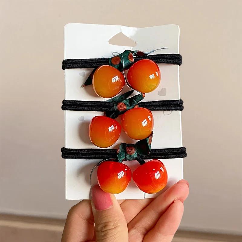 New 3Pcs/Set Cute Sweet Cherry Bow Scrunchies Simple High Elastic Rubber Bands Lady Lovely Hair Bands Women Hair Accessories