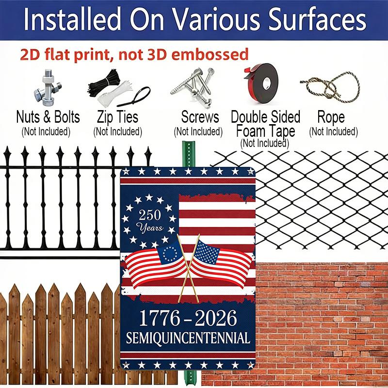 2D Flat Decorative 8×12 Inch Aluminum Plaque Metal Sign | 250 Years Semiquincentennial (1776-2026): Vintage & Modern US Flags; Celebrate 250 Years of