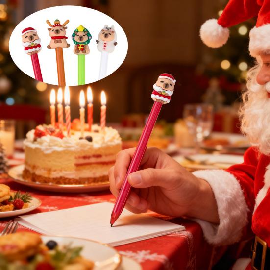 4Pcs Christmas Gel Ink Pens Cartoon Snowman Deer Design Smooth Writing Comfortable Grip Kids Pens Christmas Party Favors
