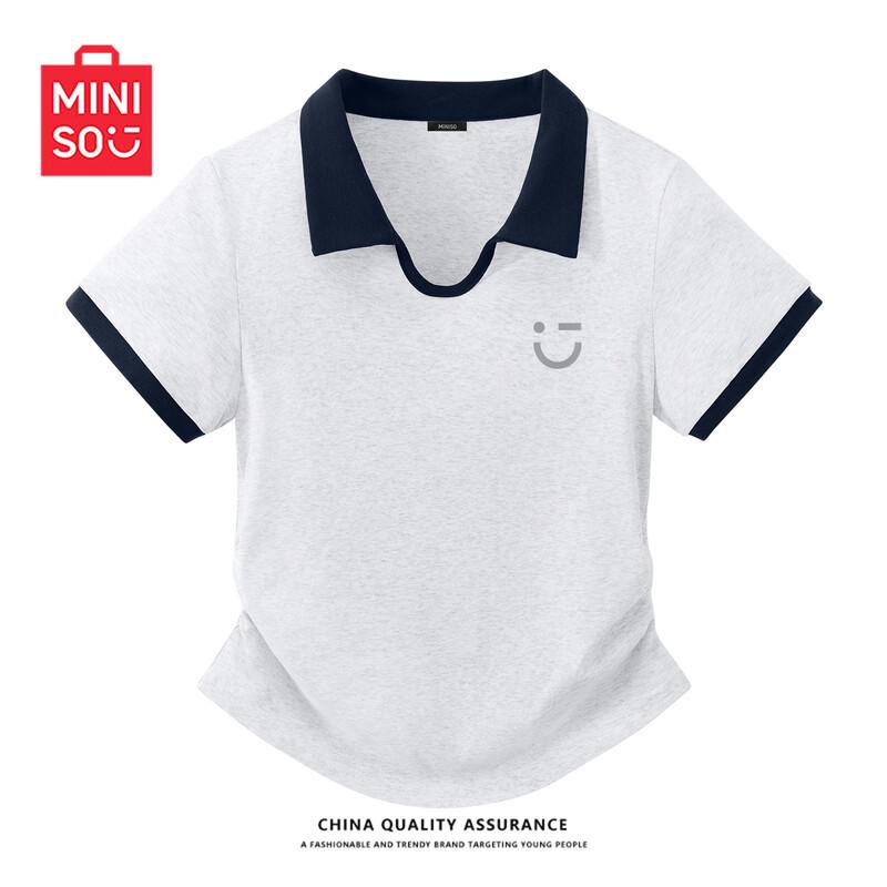 MINISO Women s 2026 Summer Contrast Lapel Slim Fit Polo Shirt XL