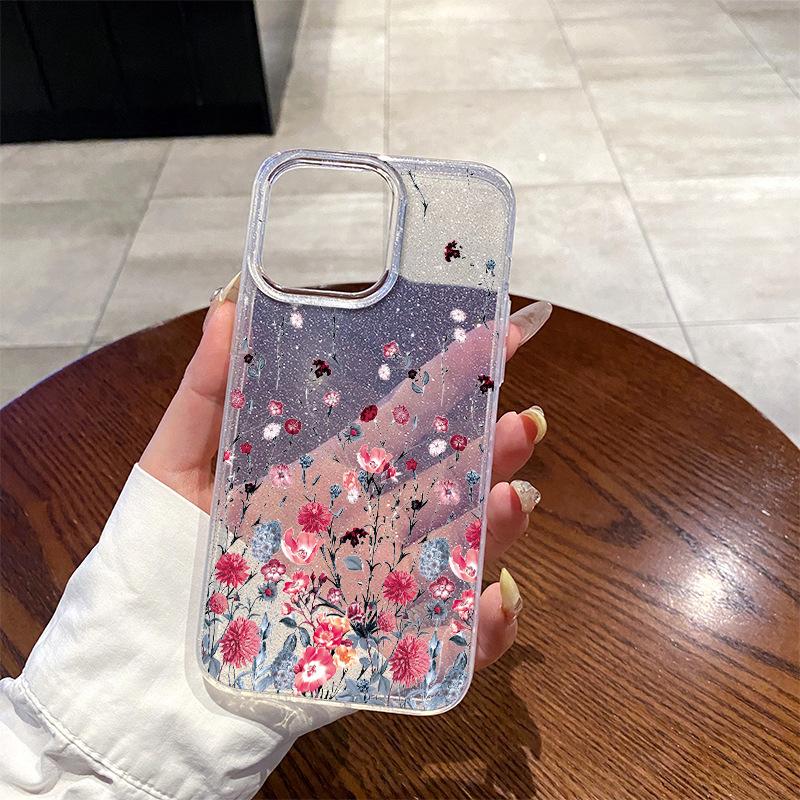 Beautiful flower glitter acrylic iPhone14promax mobile phone case processing and production 17 Apple 16 transparent case