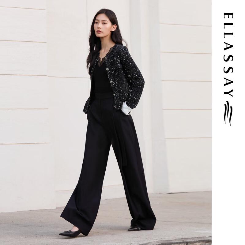 ELLASSAY 2025 Autumn Women's 100% Merino Wool Lace Trim V-Neck Knit Sweater