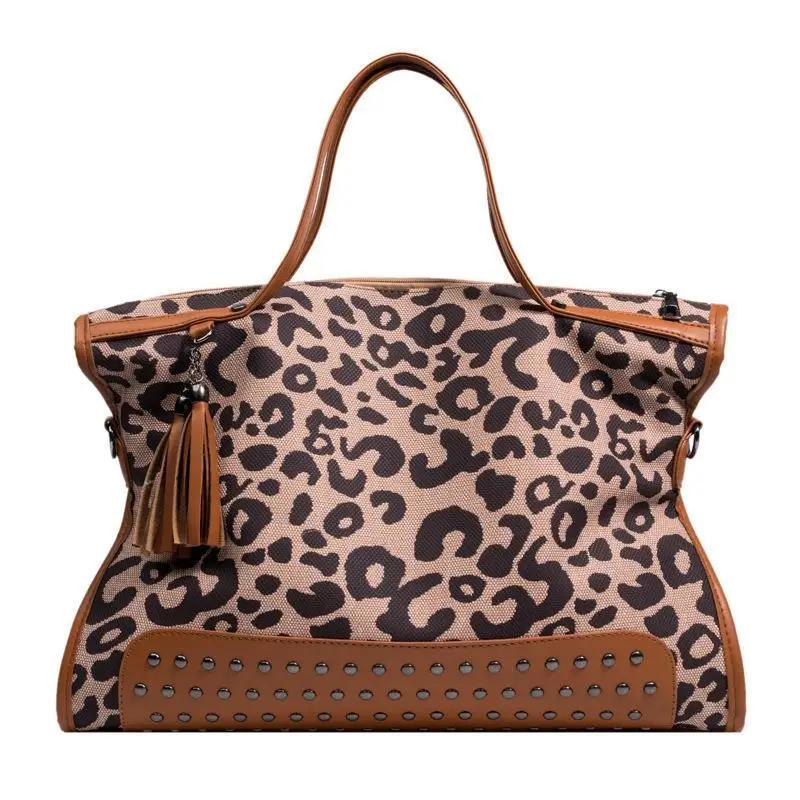 

Leopard Print Large Handbag, Autumn Winter Casual Large Capacity Shoulder Bag, Women s Rivet Motorcycle Bag Trend 43x32x14cm