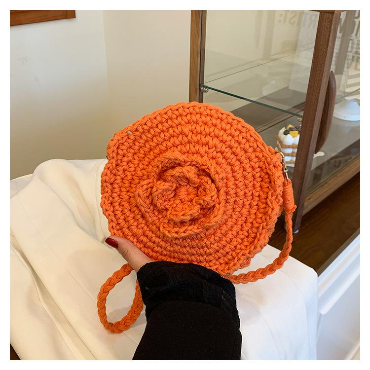 

Новая маленькая круглая сумка с вязаным крючком цветком, конфетно-цветная сумка через плечо, милая сумка на плечо, женская плетеная ручной работы. оранжевый