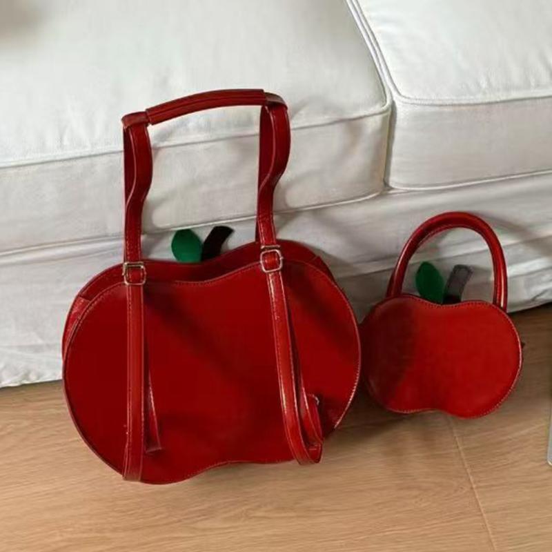 Cute Apple Shaped Backpack For Women Kawaii Red Leather Cartoon Design Bag Portable Handbag Crossbody Shoulder Bag Fashion Purse