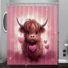 Adorable Pink Highland Cow Print Shower Curtain - Machine Washable,All-Season Knit Weave,Cartoon Animal Theme for Bathroom Decor