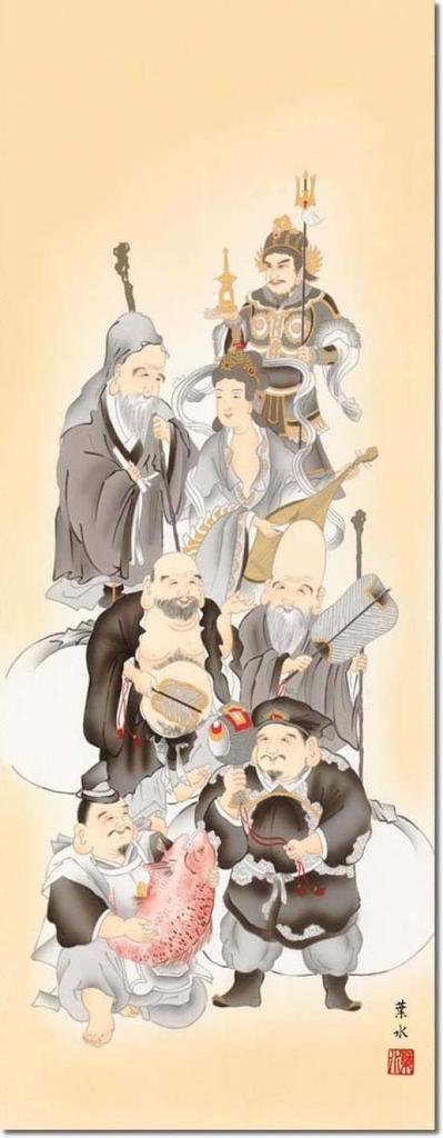 Hanging Scroll by Ogata Hasui, Seven Gods of Fortune, 3 Shaku Auspicious Painting, Tokonoma Alcove