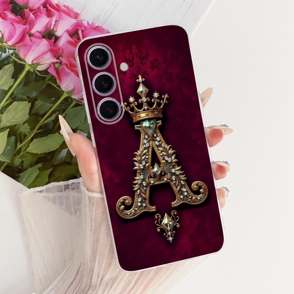 Pouzdro Pro Samsung S24 Kryt Průhledné Luxusní Koruna Písmena A-Z 2D Plochý Vzor Měkké Pouzdro Pro Samsung Galaxy S24 SM-S921B