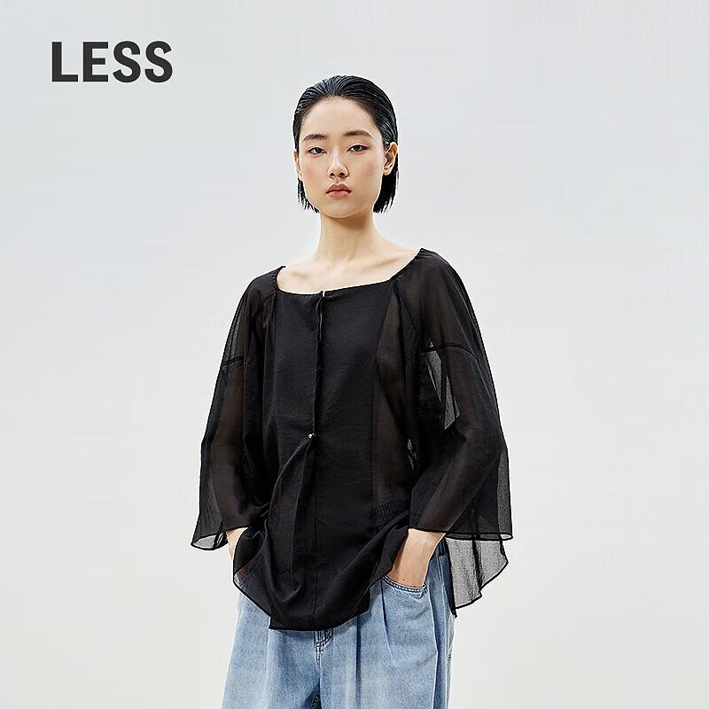 LESS 2025 Summer Loose Short Sleeve Round Neck Cotton Shirt XS