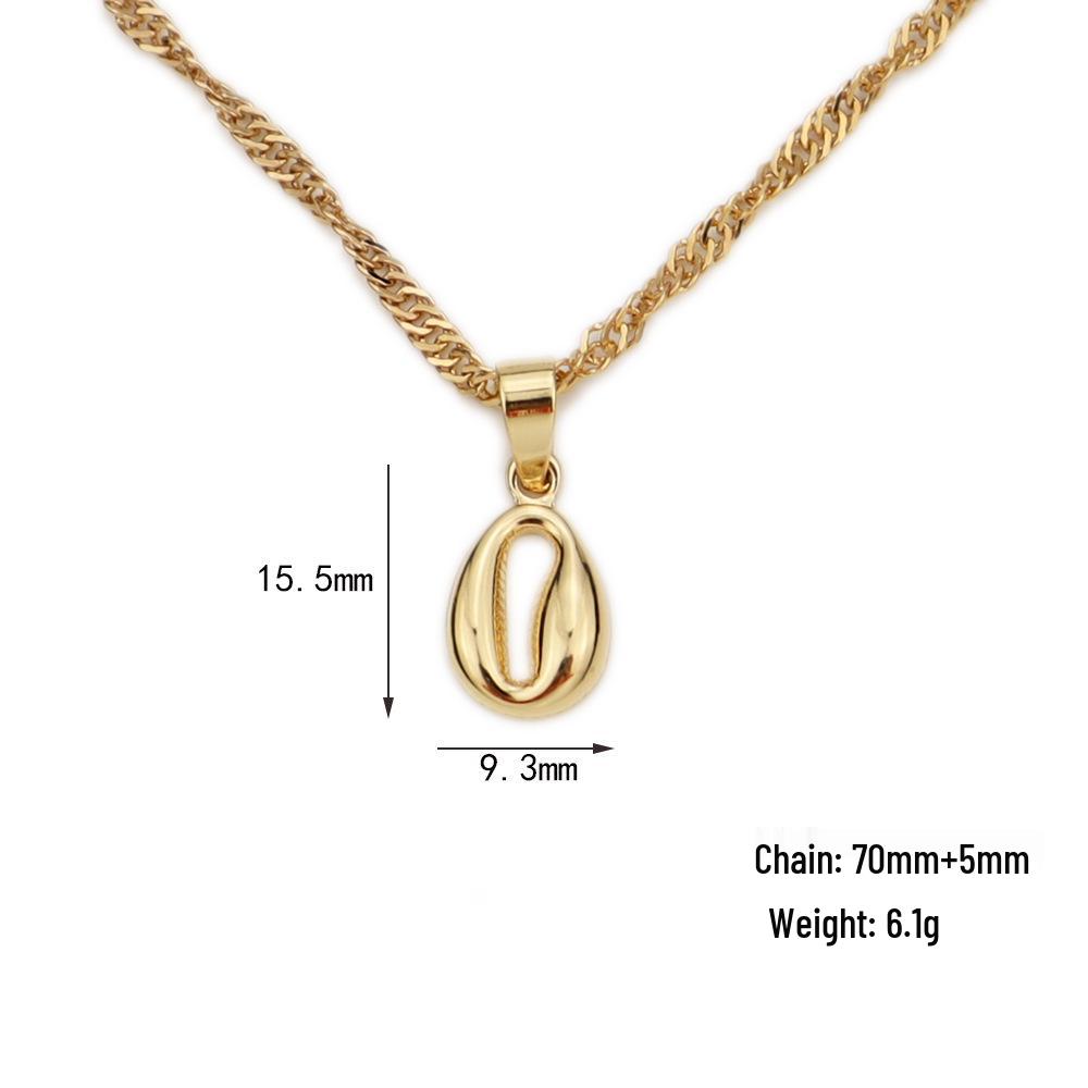 European & American Gold Necklace: Stainless Steel Chain with Brass Pendant, Conch-Shaped Shell. Long, Fashionable, Personalizable Jewelry.