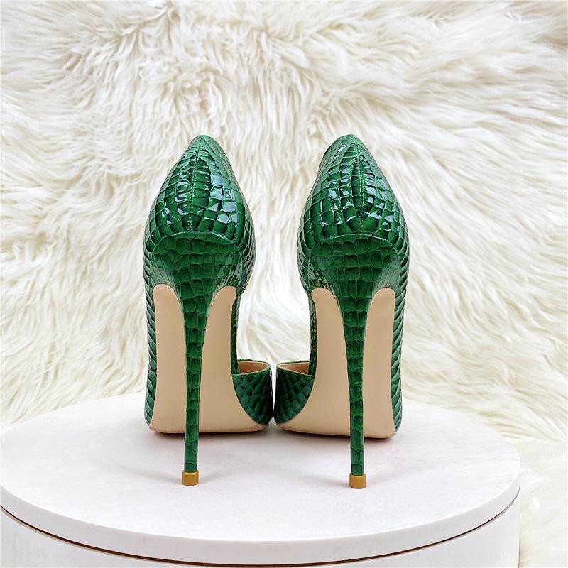 Women Green Dark Checkered High Heels Party Shoes Dresses Fashionable Versatile Comfortable Footwear