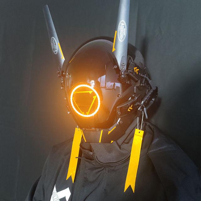Casco Cyberpunk Cosplay Rastrellature Maschera Cool Con Luce Led Maschera Shinobi Samurai Treccine Regalo di Natale Compleanno Rastrellature Ali