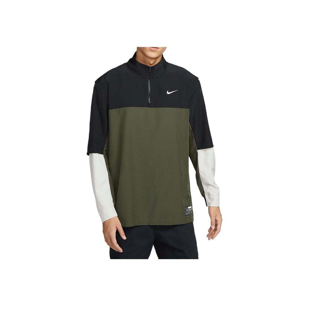 Nike Club Dri-Fit Golf Logo Pattern Polo Loose Quick-Dry Long Sleeve Golf Shirt Men Tops Black Khaki-Green Light-Bone FQ1156-010
