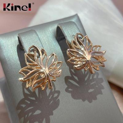 Kinel Fashion Glänzende Blatt-Ohrringe aus Roségold für Damen