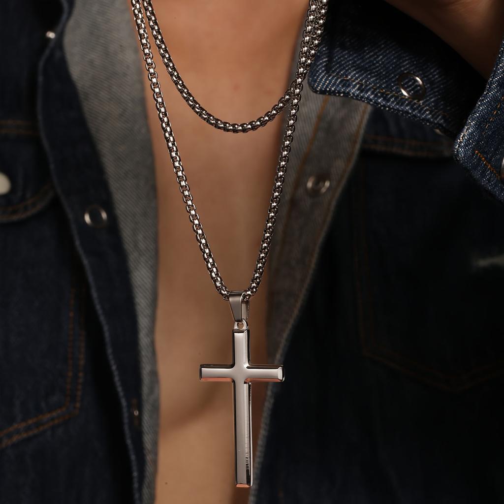 Collier Homme Spiritual Male Minimalism Stainless Steel Necklace Man's Jesus Cross Necklace for Man Collar Hombre