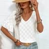 Women's Knitted Embroidered Hollow Ruffle V-neck Short-sleeved Tops Women's T-shirts Women's Spring and Autumn