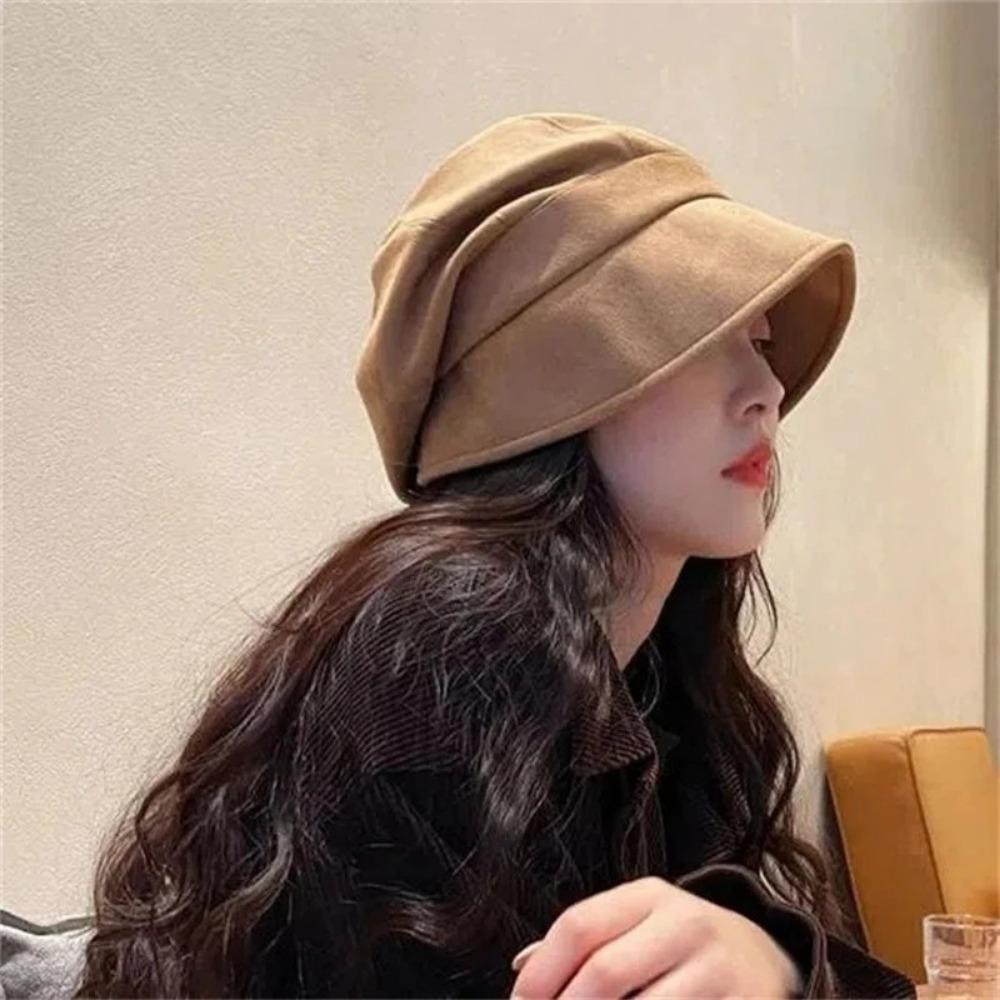 Breathable Women Fisherman Hat Solid Color Artist Painter Caps Suede Octagonal Cap Autumn Winter