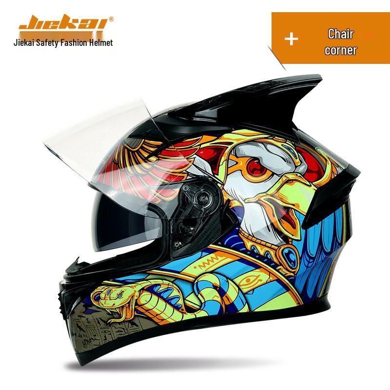 Jiekai Full Face Flip-Up Motorcycle Helmet for Men & Women with Horn Design - All Season Racing Safety Helmet.