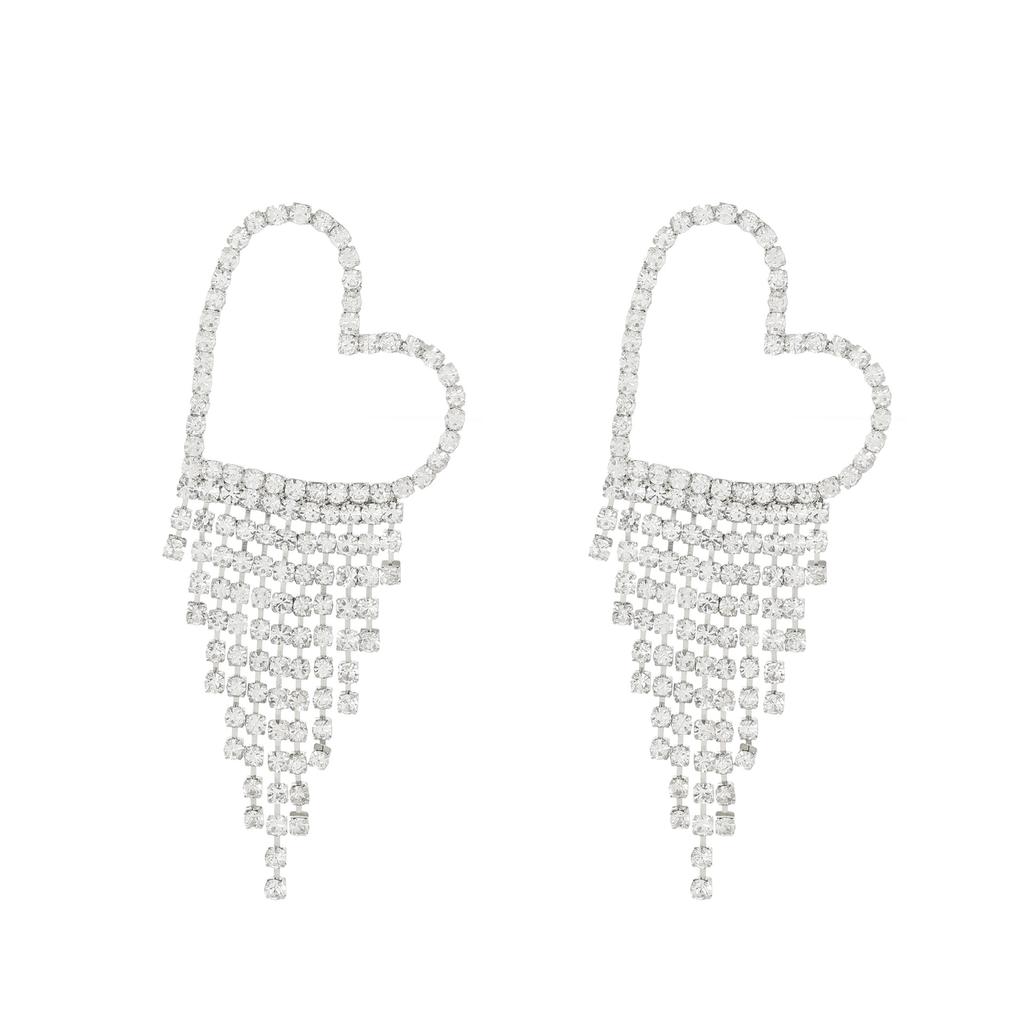 High Quality Light Luxury Full Diamond Exaggerated Chain Fringed Earrings Femininity Love Rhinestone Earrings Internet Celebrity Earrings Wholesale