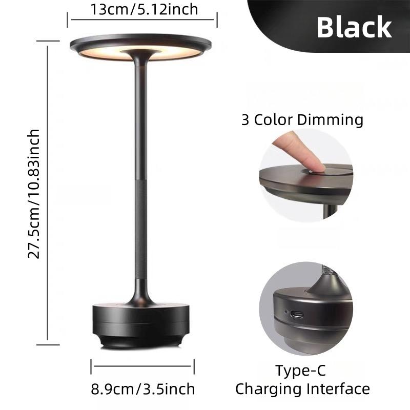 1pc Portable LED Table Lamp 3 Color Touch Control 3 Level Brightness USB Rechargeable Metal Texture Office Atmosphere Light