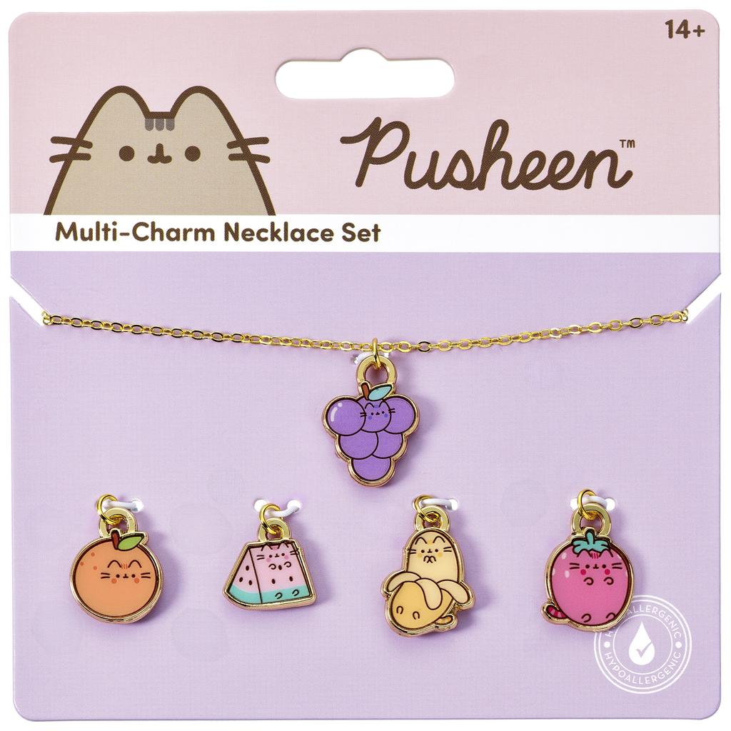 Pusheen The Cat Multi Charm Fruits Themed Necklace Set