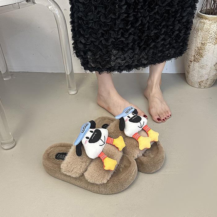 

Cute cartoon fluffy slippers women s wear 2025 autumn and winter new fashion versatile casual height-increasing cotton slippers 40 хаки