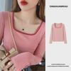 Women's 2024 Spring Korean Style Slim Fit Square Collar Long-Sleeve Top