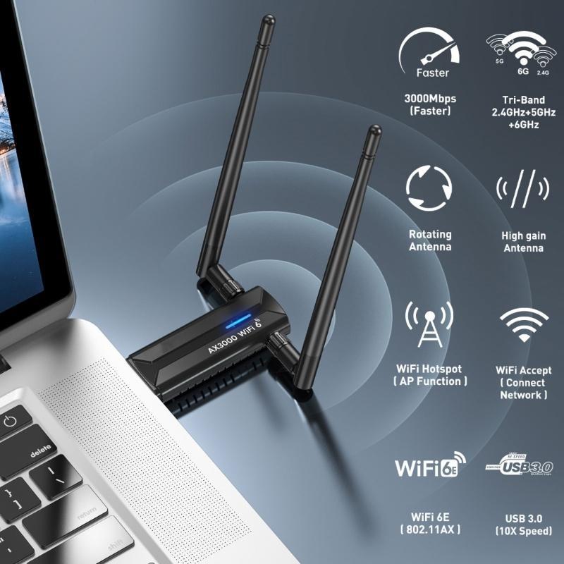 AX3000M USB WiFi 6E Adapter 6GHz/5GHz/2.4GHz Für PC Desktop Laptop, Kabelloser Netzwerk-Dongle Mit 5dBi Antennen