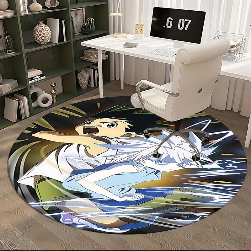 1 szt. Okrągły dywanik z motywem kreskówki anime do maty pod krzesło biurowe, antypoślizgowy dywanik odpowiedni do wystroju domu, salonu