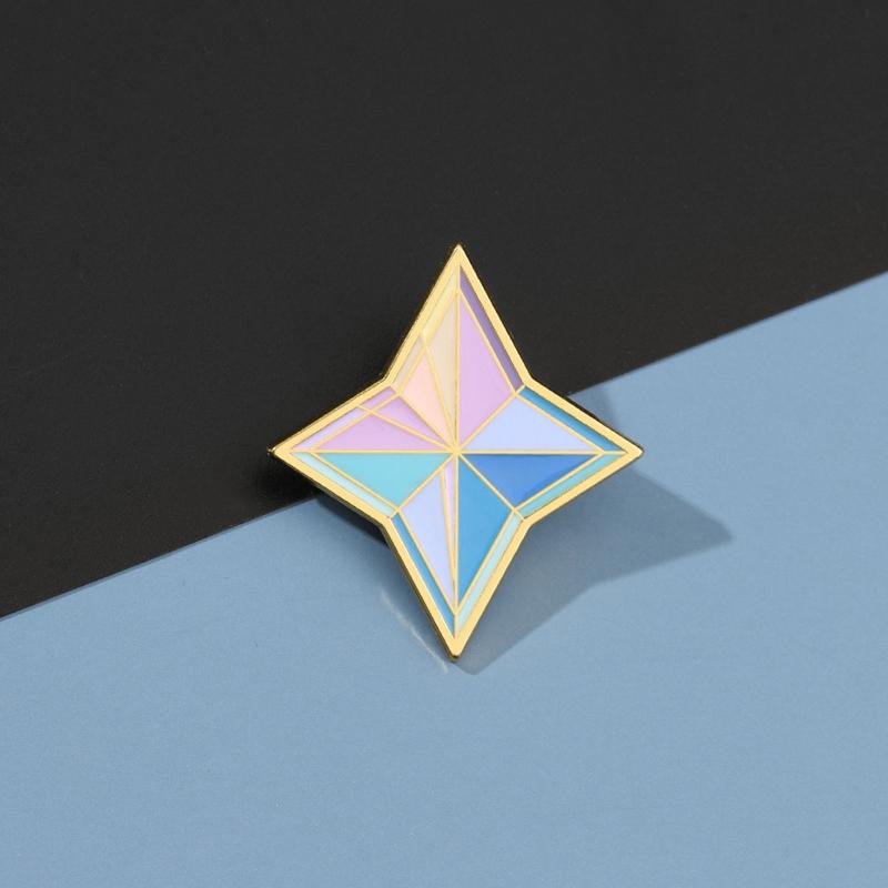 Spill Genshin Impact Primogem Brosje Emalje Mote Dame Dress Bag Lapel Geometrisk Form Badge Brosje for Creative Jewe