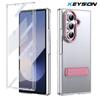 KEYSION Transparent Case for Samsung Galaxy Z Fold 7 Hard PC Metal Kickstand Shockproof Phone Cover with Glass Screen Protector