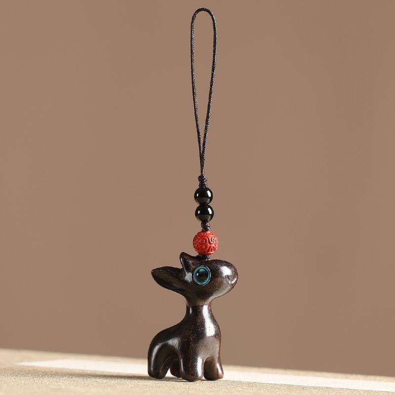 Sandalwood Deer Car Keychain, Pendant, Couple Phone Pendant, USB Disk Chain Hanger, Gift