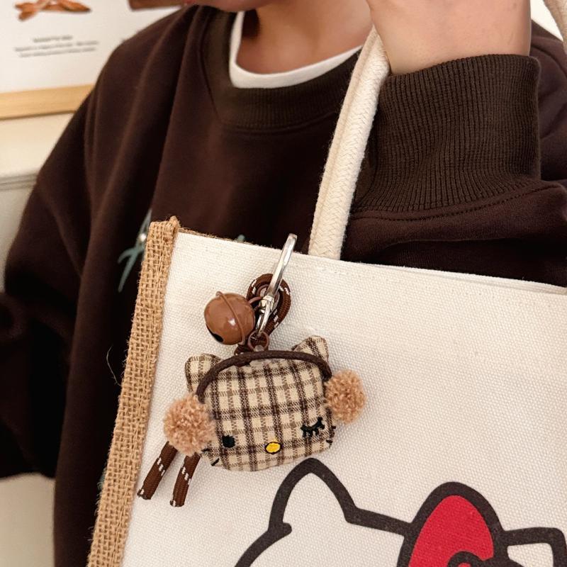 Kawaii Cartoon Gitter Kopfhörer Hello Kitty Schlüsselanhänger Plüsch Niedliche Puppe Anhänger Rucksack Hängeornament Dekoration Zubehör Geschenk