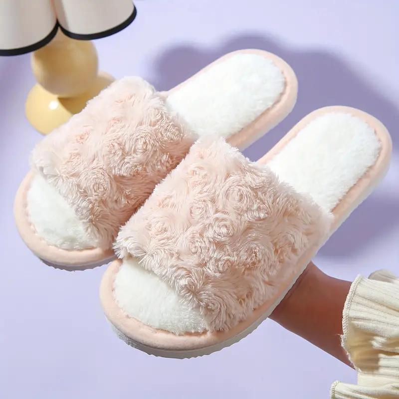 

Бавовняні тапочки Rose Velvet з відкритим ротом для домашнього використання взимку, тапочки Fury теплі та протиковзкі з бавовняними тапочками з товстим дном 44-45 хакі