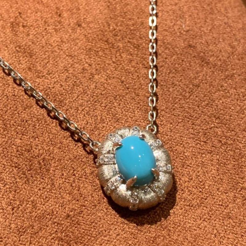 

fashion silver turquoise pendant Exquisite simple oval blue-green necklace for women light luxury wedding romantic срібний