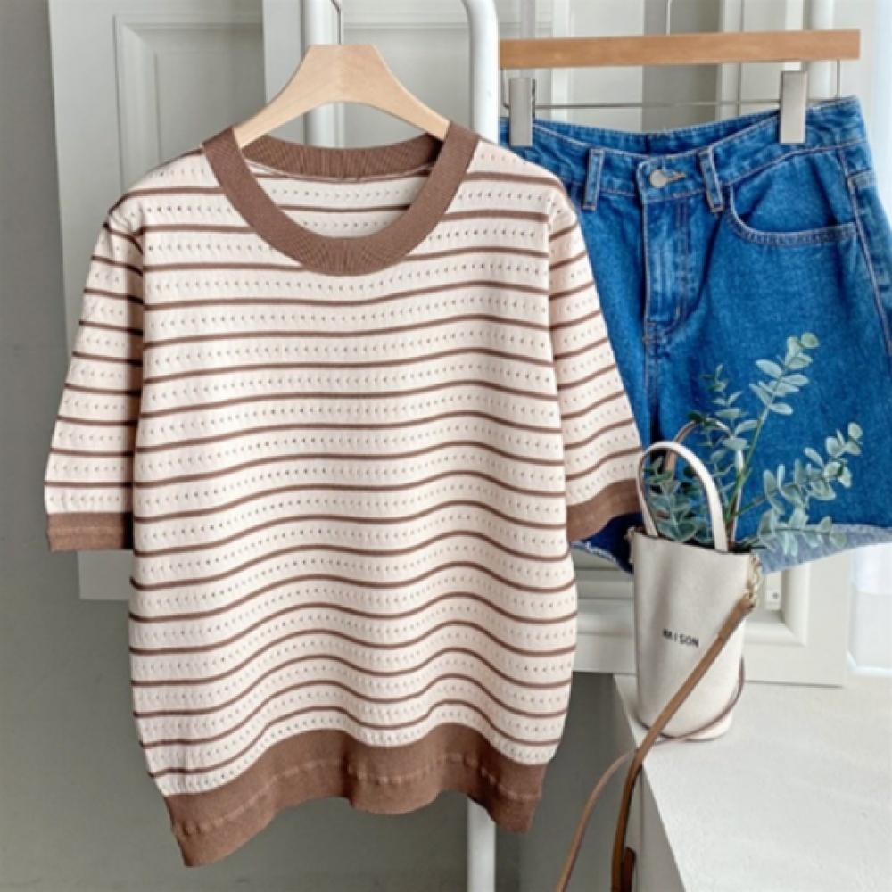 New ArrivalS Open Run Women S caSual Rayon Punching Stripe Color Block Short Sle