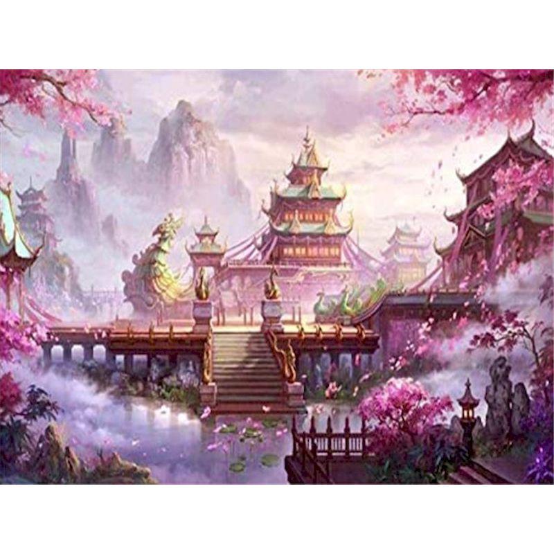 5D Diamond Painting Scenery Cross Stitch DIY Diamond Embroidery Pink Cherry Blossoms Full Round Mosaic Kit