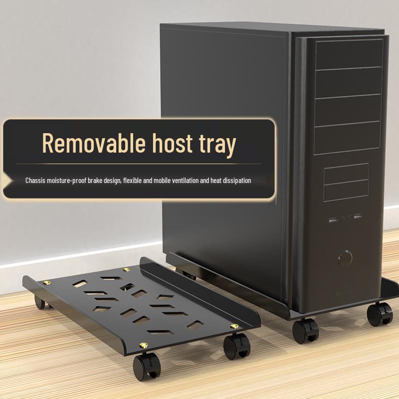 Mobile Computer Host Shelf with Wheels for Organization and Storage